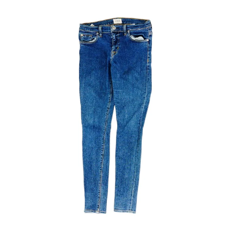 Blue Solid Mid Rise Skinny Leg Jeans